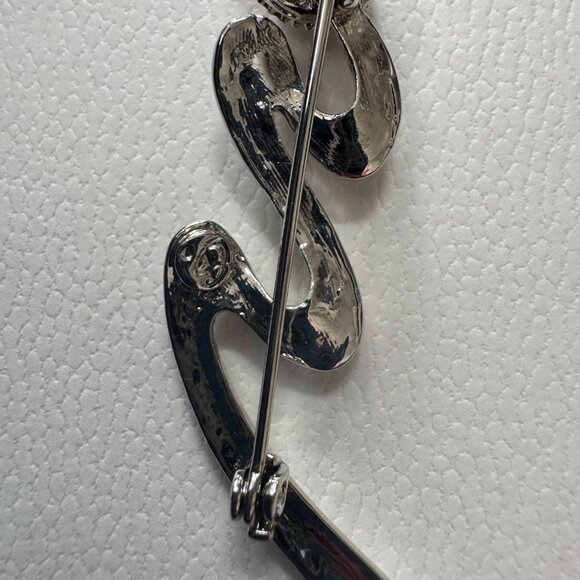 Silver-Tone Abstract Brooch with Rhinestones - Picture 6 of 7